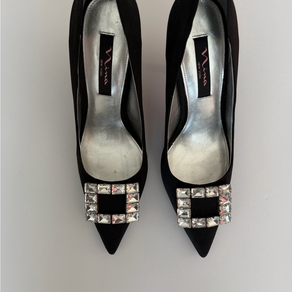 Nina Black Heels with Silver Embellishments